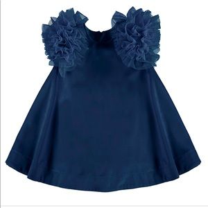 NWT DRESS NAVY VELOUR TULLE SLEEVE TRIM